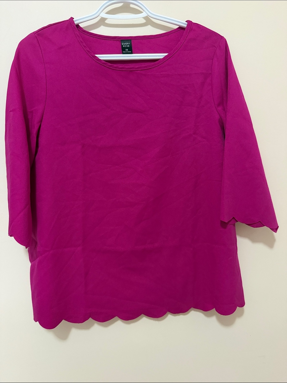 Every Rose Magenta Scallop-Edge Long Sleeve Top